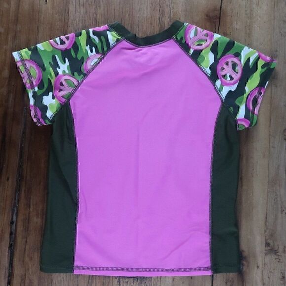 OCEAN PACIFIC OP PINK PEACE CAMO SWIM SHIRT RASHGUARD GIRLS SIZE 7/8 - Picture 4 of 5